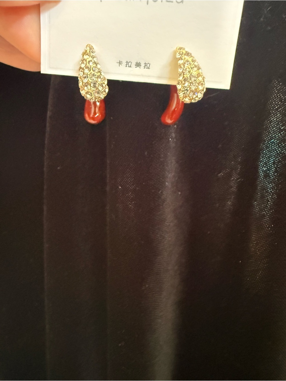 Gold Crystal and Red Drop 925 post Women’s Earrings